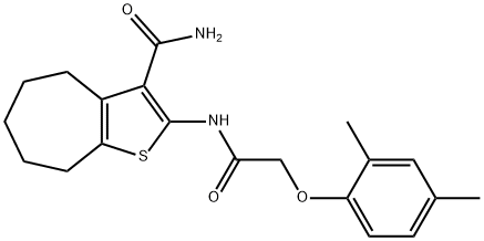 2-[[2-(2,4-dimethylphenoxy)acetyl]amino]-5,6,7,8-tetrahydro-4H-cyclohepta[b]thiophene-3-carboxamide Struktur