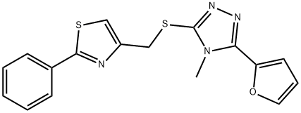 4-[[5-(furan-2-yl)-4-methyl-1,2,4-triazol-3-yl]sulfanylmethyl]-2-phenyl-1,3-thiazole Struktur