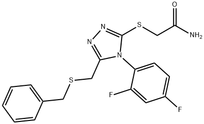 2-[[5-(benzylsulfanylmethyl)-4-(2,4-difluorophenyl)-1,2,4-triazol-3-yl]sulfanyl]acetamide Struktur