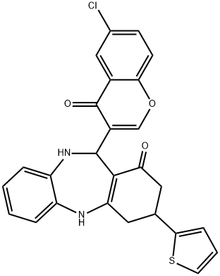 6-(6-chloro-4-oxochromen-3-yl)-9-thiophen-2-yl-5,6,8,9,10,11-hexahydrobenzo[b][1,4]benzodiazepin-7-one Struktur