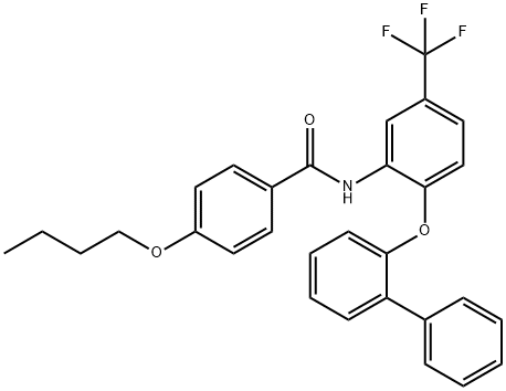 4-butoxy-N-[2-(2-phenylphenoxy)-5-(trifluoromethyl)phenyl]benzamide Struktur