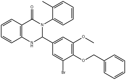 2-(3-bromo-5-methoxy-4-phenylmethoxyphenyl)-3-(2-methylphenyl)-1,2-dihydroquinazolin-4-one Struktur