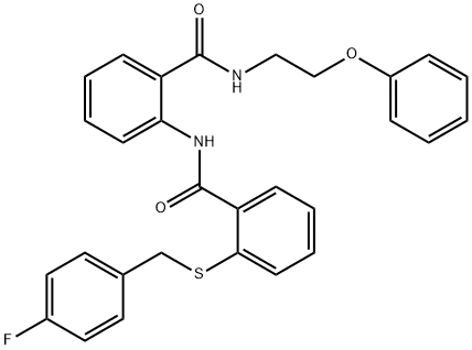 2-[[2-[(4-fluorophenyl)methylsulfanyl]benzoyl]amino]-N-(2-phenoxyethyl)benzamide Struktur