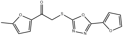 2-[[5-(furan-2-yl)-1,3,4-oxadiazol-2-yl]sulfanyl]-1-(5-methylfuran-2-yl)ethanone Struktur