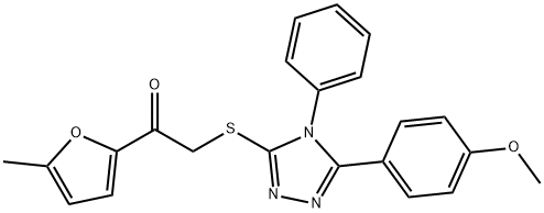 2-[[5-(4-methoxyphenyl)-4-phenyl-1,2,4-triazol-3-yl]sulfanyl]-1-(5-methylfuran-2-yl)ethanone Struktur