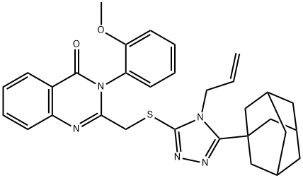 2-[[5-(1-adamantyl)-4-prop-2-enyl-1,2,4-triazol-3-yl]sulfanylmethyl]-3-(2-methoxyphenyl)quinazolin-4-one Struktur