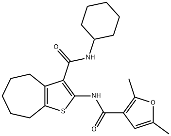 N-[3-(cyclohexylcarbamoyl)-5,6,7,8-tetrahydro-4H-cyclohepta[b]thiophen-2-yl]-2,5-dimethylfuran-3-carboxamide Struktur