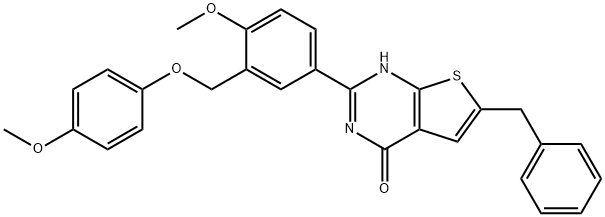 6-benzyl-2-[4-methoxy-3-[(4-methoxyphenoxy)methyl]phenyl]-3H-thieno[2,3-d]pyrimidin-4-one Struktur