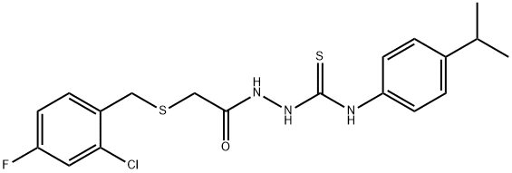 1-[[2-[(2-chloro-4-fluorophenyl)methylsulfanyl]acetyl]amino]-3-(4-propan-2-ylphenyl)thiourea Struktur