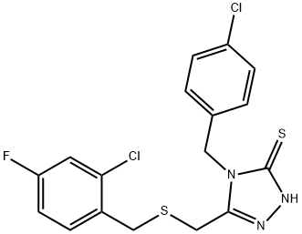 3-[(2-chloro-4-fluorophenyl)methylsulfanylmethyl]-4-[(4-chlorophenyl)methyl]-1H-1,2,4-triazole-5-thione Struktur