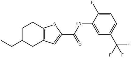 5-ethyl-N-[2-fluoro-5-(trifluoromethyl)phenyl]-4,5,6,7-tetrahydro-1-benzothiophene-2-carboxamide Struktur