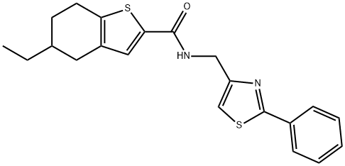 5-ethyl-N-[(2-phenyl-1,3-thiazol-4-yl)methyl]-4,5,6,7-tetrahydro-1-benzothiophene-2-carboxamide Struktur