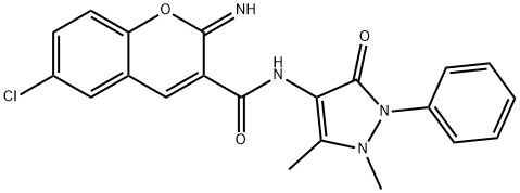 6-chloro-N-(1,5-dimethyl-3-oxo-2-phenylpyrazol-4-yl)-2-iminochromene-3-carboxamide Struktur