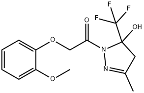 1-[5-hydroxy-3-methyl-5-(trifluoromethyl)-4H-pyrazol-1-yl]-2-(2-methoxyphenoxy)ethanone Struktur