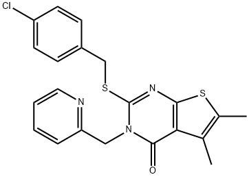 2-[(4-chlorophenyl)methylsulfanyl]-5,6-dimethyl-3-(pyridin-2-ylmethyl)thieno[2,3-d]pyrimidin-4-one Struktur