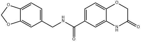 N-(1,3-benzodioxol-5-ylmethyl)-3-oxo-4H-1,4-benzoxazine-6-carboxamide Struktur