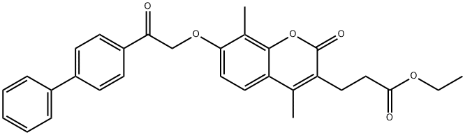 ethyl 3-[4,8-dimethyl-2-oxo-7-[2-oxo-2-(4-phenylphenyl)ethoxy]chromen-3-yl]propanoate Struktur