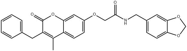 N-(1,3-benzodioxol-5-ylmethyl)-2-(3-benzyl-4-methyl-2-oxochromen-7-yl)oxyacetamide Struktur