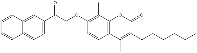 3-hexyl-4,8-dimethyl-7-(2-naphthalen-2-yl-2-oxoethoxy)chromen-2-one Struktur