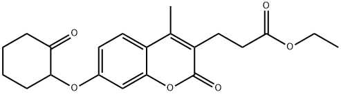 ethyl 3-[4-methyl-2-oxo-7-(2-oxocyclohexyl)oxychromen-3-yl]propanoate Struktur