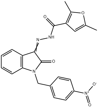 2,5-dimethyl-N-[(E)-[1-[(4-nitrophenyl)methyl]-2-oxoindol-3-ylidene]amino]furan-3-carboxamide Struktur