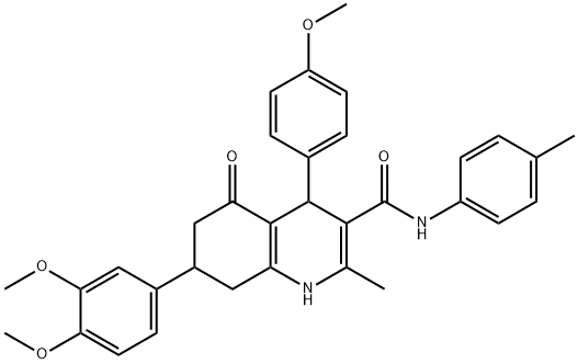 7-(3,4-dimethoxyphenyl)-4-(4-methoxyphenyl)-2-methyl-N-(4-methylphenyl)-5-oxo-4,6,7,8-tetrahydro-1H-quinoline-3-carboxamide Struktur