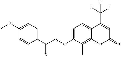 7-[2-(4-methoxyphenyl)-2-oxoethoxy]-8-methyl-4-(trifluoromethyl)chromen-2-one Struktur