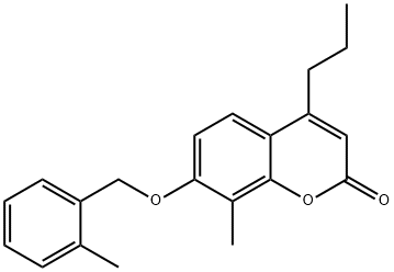 8-methyl-7-[(2-methylphenyl)methoxy]-4-propylchromen-2-one Struktur