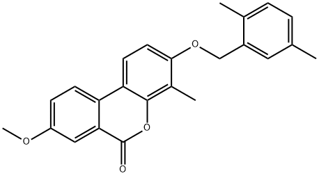 3-[(2,5-dimethylphenyl)methoxy]-8-methoxy-4-methylbenzo[c]chromen-6-one Struktur