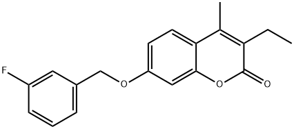 3-ethyl-7-[(3-fluorophenyl)methoxy]-4-methylchromen-2-one Struktur