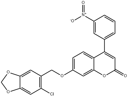 7-[(6-chloro-1,3-benzodioxol-5-yl)methoxy]-4-(3-nitrophenyl)chromen-2-one Struktur