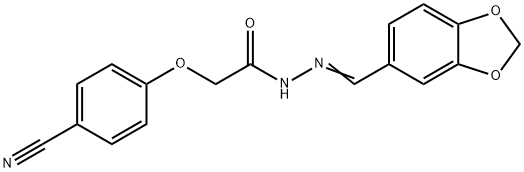 N-[(E)-1,3-benzodioxol-5-ylmethylideneamino]-2-(4-cyanophenoxy)acetamide Struktur