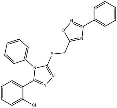 5-[[5-(2-chlorophenyl)-4-phenyl-1,2,4-triazol-3-yl]sulfanylmethyl]-3-phenyl-1,2,4-oxadiazole Struktur