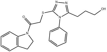 1-(2,3-dihydroindol-1-yl)-2-[[5-(3-hydroxypropyl)-4-phenyl-1,2,4-triazol-3-yl]sulfanyl]ethanone Struktur