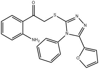 1-(2-aminophenyl)-2-[[5-(furan-2-yl)-4-phenyl-1,2,4-triazol-3-yl]sulfanyl]ethanone Struktur