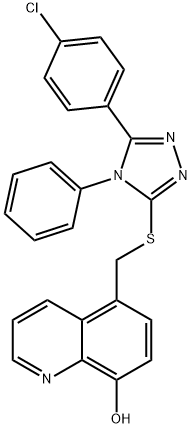 5-[[5-(4-chlorophenyl)-4-phenyl-1,2,4-triazol-3-yl]sulfanylmethyl]quinolin-8-ol Struktur