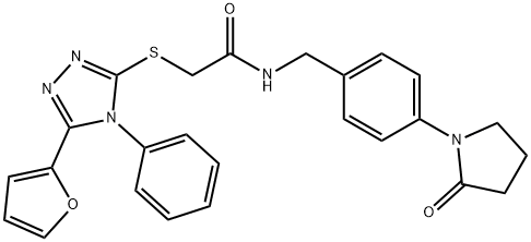 2-[[5-(furan-2-yl)-4-phenyl-1,2,4-triazol-3-yl]sulfanyl]-N-[[4-(2-oxopyrrolidin-1-yl)phenyl]methyl]acetamide Struktur