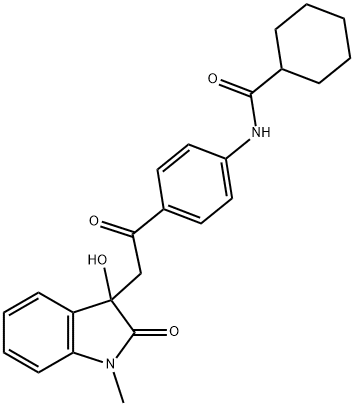 N-[4-[2-(3-hydroxy-1-methyl-2-oxoindol-3-yl)acetyl]phenyl]cyclohexanecarboxamide Struktur