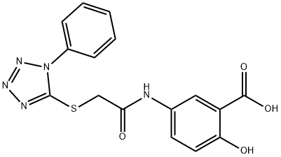 2-hydroxy-5-[[2-(1-phenyltetrazol-5-yl)sulfanylacetyl]amino]benzoic acid Struktur