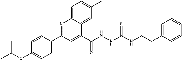 1-[[6-methyl-2-(4-propan-2-yloxyphenyl)quinoline-4-carbonyl]amino]-3-(2-phenylethyl)thiourea Struktur