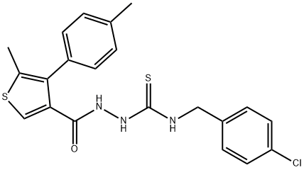 1-[(4-chlorophenyl)methyl]-3-[[5-methyl-4-(4-methylphenyl)thiophene-3-carbonyl]amino]thiourea Struktur