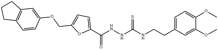 1-[[5-(2,3-dihydro-1H-inden-5-yloxymethyl)furan-2-carbonyl]amino]-3-[2-(3,4-dimethoxyphenyl)ethyl]thiourea Struktur