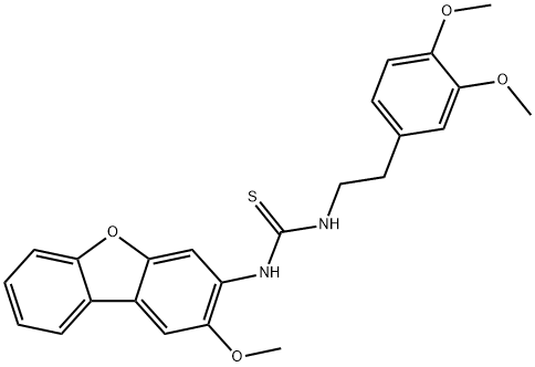 1-[2-(3,4-dimethoxyphenyl)ethyl]-3-(2-methoxydibenzofuran-3-yl)thiourea Struktur