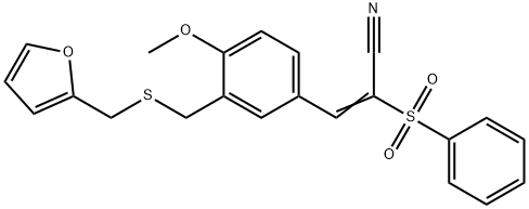 (E)-2-(benzenesulfonyl)-3-[3-(furan-2-ylmethylsulfanylmethyl)-4-methoxyphenyl]prop-2-enenitrile Struktur