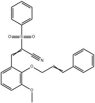 (E)-2-(benzenesulfonyl)-3-[3-methoxy-2-[(E)-3-phenylprop-2-enoxy]phenyl]prop-2-enenitrile Struktur