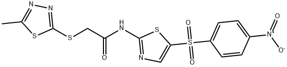 2-[(5-methyl-1,3,4-thiadiazol-2-yl)sulfanyl]-N-[5-(4-nitrophenyl)sulfonyl-1,3-thiazol-2-yl]acetamide Struktur