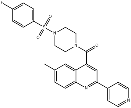 [4-(4-fluorophenyl)sulfonylpiperazin-1-yl]-(6-methyl-2-pyridin-4-ylquinolin-4-yl)methanone Struktur