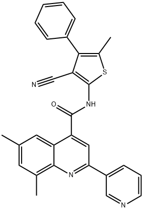 N-(3-cyano-5-methyl-4-phenylthiophen-2-yl)-6,8-dimethyl-2-pyridin-3-ylquinoline-4-carboxamide Struktur