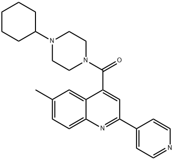 (4-cyclohexylpiperazin-1-yl)-(6-methyl-2-pyridin-4-ylquinolin-4-yl)methanone Struktur