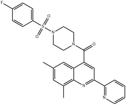 (6,8-dimethyl-2-pyridin-2-ylquinolin-4-yl)-[4-(4-fluorophenyl)sulfonylpiperazin-1-yl]methanone Struktur